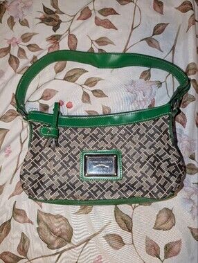 Tommy Hilfiger Green Trim Signature Canvas Hobo Bag